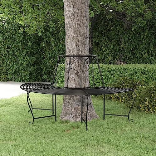 XINCXIN Baumbank, sitzbank Balkon Outdoor Bank Garten gartenbank wetterfest loungesofa Outdoor Geeignet für Patio Yard Porch Garden Halbrund Ø159 cm Schwarz Stahl