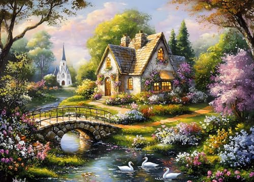 Beautiful Cottage Jigsaw Puzzle 1000 Teile Erwachsene | Tipps zu den Buchstaben des Rückens/Abschnitte A-D, großes Poster, Größe 70×50cm, staubfrei, Familienaktivität für drinnen