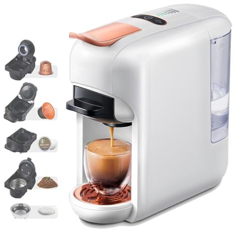 Capsule Coffee Machine,5-in-1 Coffee Machine,7-Speed Water Level Adjustment,Hot and Cold Switchable,19bar High Pressure Extraction,600ml Water Tank,Compatible with a Variety of Capsules,White
