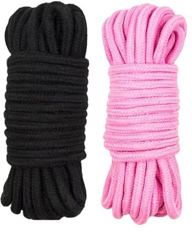2 Pack Soft Cotton Rope, 10 M/33 Feet 8 MM Thick Rope Cord, All Purpose Garden String for DIY Craft, Hanging, Bundling & Tying, Durable Twisted Cotton Ropes (Black + Pink)