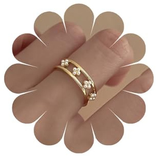Andiyace Vintage Perlenringe Perlenknöchelringe Gold Offener Fingerring Vintage Stapelringe Damen schmuck (Gold)