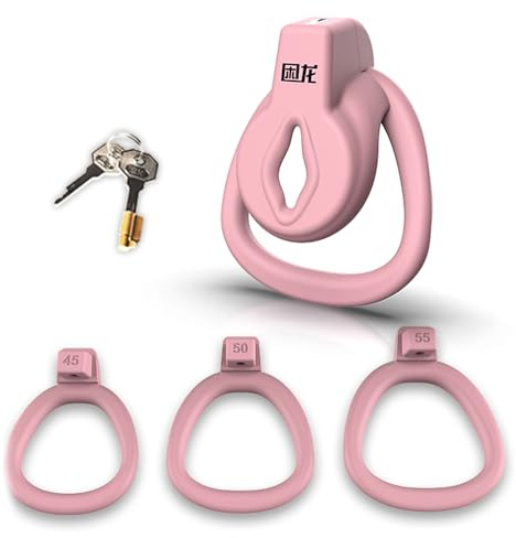 Kuaecr Gefälscht Frauen Vagina Flach Peniskäfig Keuschheitsgürtel mit Realistischer Schamlippen Sissy-Keuschheitskäfig Set Mit 3 Cockringe Bondage Extreme Sex Spielzeug für Männer Homosex (C-Stil)