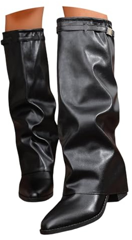 Stivali Donna Invernali Autunnali - Stivali Alti Donna Antiscivolo Stivaletti con Tacco Basso Eleganti Pelle Stivaletto Fashion a Punta Stivale al Ginocchio 37-42