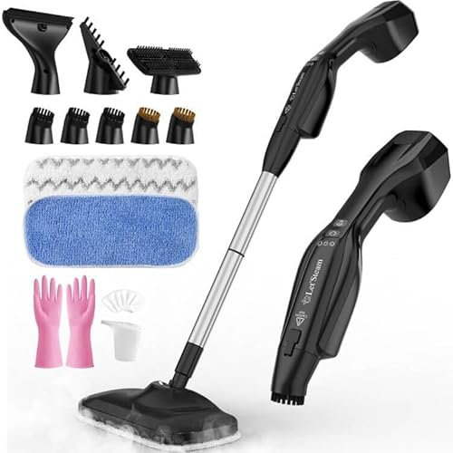 Fastest Heating Steam Mop with Handheld Steam Cleaner, 250ML Powerful Floor Steamer for Cleaning Hardwood, Laminate Floor, Wall, Glass and Grout, 17 Multi-purpose Accessories & Washable Pads