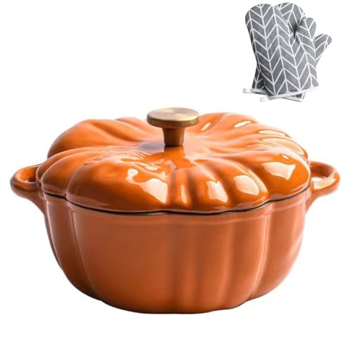 Ceramic Pumpkin Pot with Lid,Pumpkin Slow Cooker,Large Bowl with Double Handle,Dishwasher and Microwave Safe, Pumpkin Soup Pot for Halloween,Christmas (Orange)(16cm)