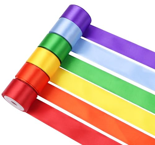 6-Farben Satinband 25mm x 4,6m, 27,6m Für Geschenke & Deko | 100% Polyester, Weich, Kein Bügeln, Farbecht; 6 Rollen; Für Hochzeit, Schleifen, Geschenke, Party, DIY.