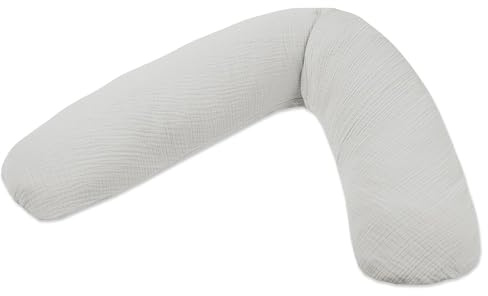 Almohada Embarazada XXL Dodo Pillow by Theraline - Cojin Lactancia Bebé con Funda de Muselina de Algodón 180 cm - Relleno de Perlas EPS - Sin Sustancias Nocivas - Lavable a Máquina - Gris