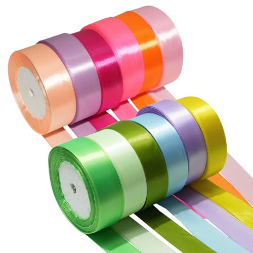 Homshsjhkis 12 Pcs Nastri Colorati, Doppio Raso, 12 Colori Nastro Regalo, 2.5 cm x 10 m Nastrino per Artigianato, Natale, Decorazioni, Adatto per Confezionare Regali, Feste Compleanno, Bomboniere