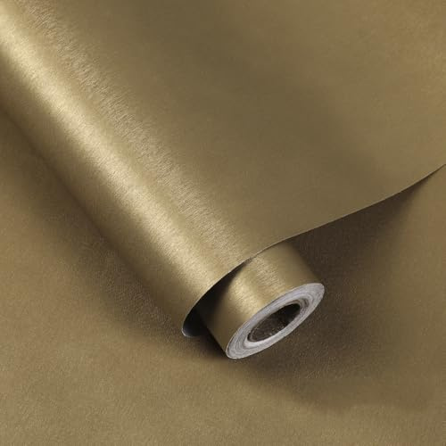 LZH-LP Self Adhesive Wallpaper Gold Metallic, 40x500CM Peel and Stick Wallpaper Gold Vinyl Self Adhesive Stainless Steel Contact Paper Self Adhesive Furniture Covering for Cabinets