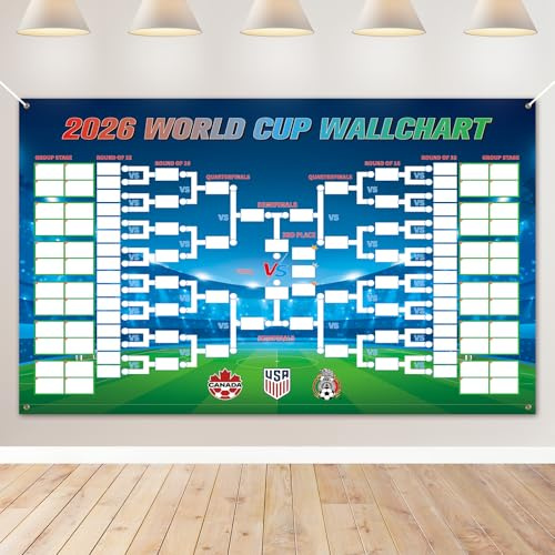 OyeeWen WM 2026 Banner, Großes Spielplan Poster für Endrunde mit 48 Teams, Praktisches Fußball Poster Deko, WM Fanartikel, Geschenke für Fußball Fans, Drinnen & Draußen Dekoration