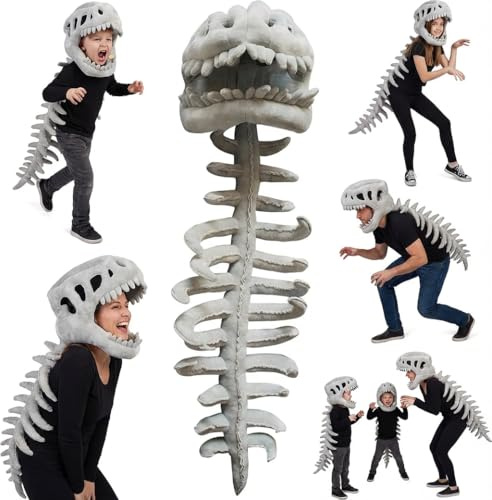 LUMIXA Kids Dinosaur Skeleton Costume, 30-Inch Spinosaurus Hood | Soft plush with PP cotton, compact Spinosaurus skull-and-spine design for Halloween, costume parties, and pretend play.