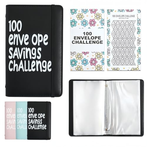 Mon/eys Saving Wal/let,100 Envel/ope Challenge Binder,Bu/dget Planner,Cash Book,Mo/ney Saving Binder,Envel/ope Challenge Book,Reusable Savings Book for Home,Office,Portable,Gift for Couple,Black