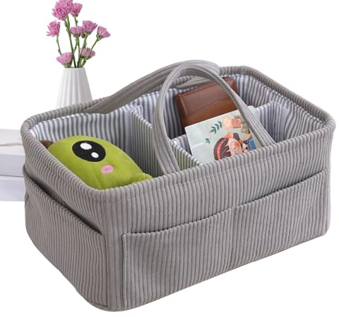 Genérico Organizador de Pañales para Niños,Bolso Grande Portátil De Pana - Cesta De Almacenamiento Con Asa - Para Mesilla De Noche Baño Viaje Toallitas Biberón Niños Y Niñas