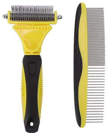 Lmrysalque - Kit de rastrillo para subpelo de mascotas, acero inoxidable, doble cara, nudos de apertura rápida, cepillo para subpelo de mascotas, para perros y gatos