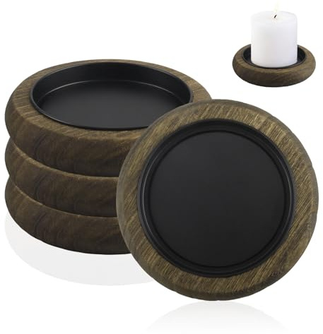 LEIMEND 4 Pezzi Portacandele in Legno 11cm Porta Candele Portacandele a Colonna Portacandele Legno Piatto Piatto per Candele Vintage per Candele per Matrimonio Tavolo Decorazioni Casa