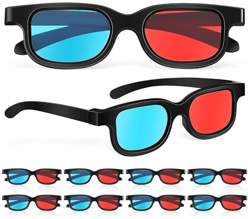 GRIRIW Occhiali 3d Rosso-blu Set da 10 Pezzi in Plastica Leggera Abs ed Ergonomici per Film, Giochi e Tv, Compatibili con Proiettori, Monitor e Home Theater per Esperienza Visiva