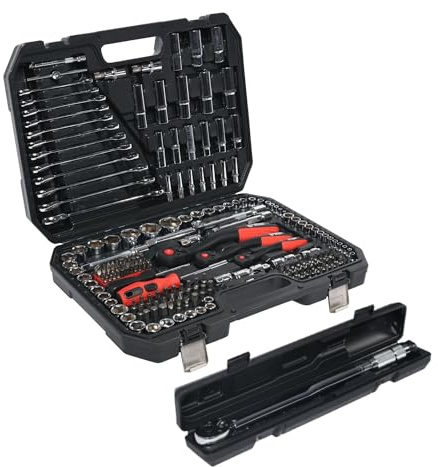 ParkerBrand 215pc Socket Set with Torque Wrench – Professional Chrome Vanadium Mechanics Kit