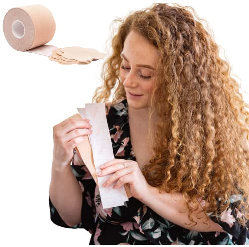 Bilbette Breast Lifting Tape for Big Breasts Lift Bob Boob Tape Lifting Large Breast 6 Nipple Covers, Invisible Booby Tape for Breast Lift, Plus Size 16.4ft Nude