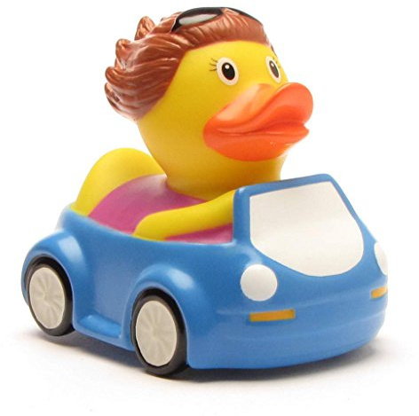 Duckshop I Badeente Autofahrerin I Quietscheente I L: 7 cm I Quietscheentchen I Geschenk für Cabrio-Fans I Präsent Sammler