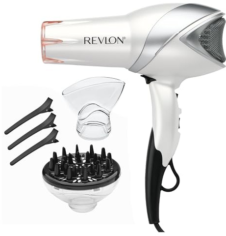 REVLON Infrared Ionic Hair Dryer with Diffuser & Concentrator, 2 Speed Settings, Blow Dryer with Tourmaline Technology for Frizz Control, 1875 Watt Power for Fast Drying, Suitable for All Hair Types