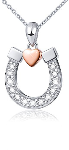 Sterling Silber Lucky Horseshoe Love Heart Anhänger Halskette Schmuck