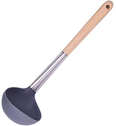BESTONZON Cuillère à louche en silicone Cuillère à soupe en louche avec manche en bois, cuillère à soupe résistante à la chaleur