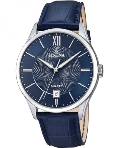 Festina Herren Uhr Analog mit Lederarmband - Quarzwerk - Kalender - Mineralglas mit hoher Widerstandsfähigkeit - Wasserdicht bis 5 ATM - Elegant und Klassisch F20426