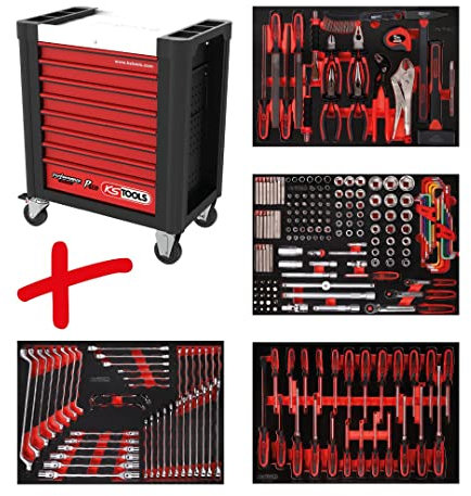 KS Tools 810.4241 PERFORMANCEplus Werkstattwagen P10 mit 8 Schubladen, bestückt mit 241 Werkzeugen in 4 Einlagen für 4 Schubladen