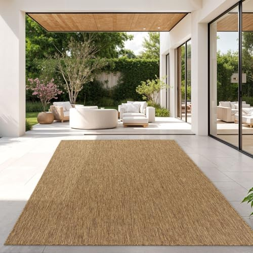 TT Home Teppich Für Outdoor Wetterfest Küchenteppich Balkon Terrasse Unifarbenes Design Modern, Farbe: Coffee, Größe:140x200 cm