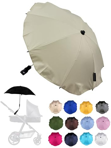 Parasol universel pour poussette et buggy - Protection UV 50+ - Avec support universel pour tubes ronds et ovales réglables (beige)