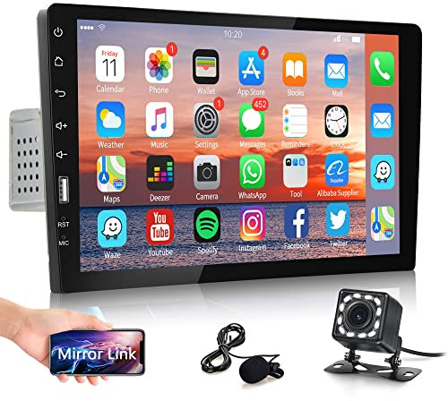 Autoradio 1 DIN con Bluetooth Vivavoce IOS/Android Mirror Link 9 Pollici Touchscreen Autoradio con Schermo Bluetooth FM Radio USB/AUX con Microfono Comandi al Volante + 12 LED Telecamera Posteriore