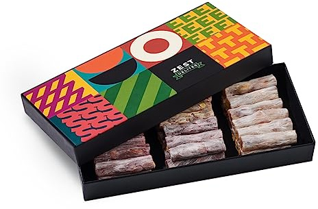 Zest Delites Vegane Turkish Delight - Orange, Vanille, Granatapfel, Schwarzbeeren und Pistazien - Ramadan Eid Geschenke, Handgemachtes 250 g, Lokum, Türkische Süßigkeiten Mix Snack Box