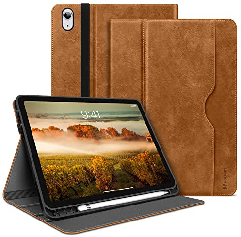 HOLIMET Hülle für iPad 11 Generation 11 Zoll 2025 (A16) mit Stifthalter, iPad 10 Generation 2022 10.9 Zoll PU Leder Case TPU Rückseite Abdeckung, Schutzhülle Stoßfest, Auto Schlafen/Wachen - Braun