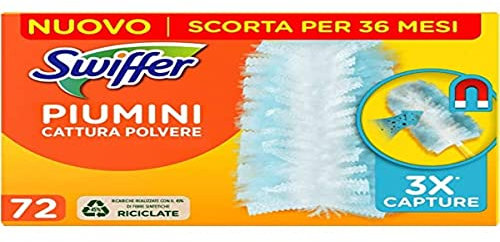 Swiffer Duster Piumini Catturapolvere, 72 Piumini, Cattura e Intrappola Polvere e Sporco, Raggiunge I Punti più Difficili della Casa, Maxi Formato, Scorta per 36 Mesi