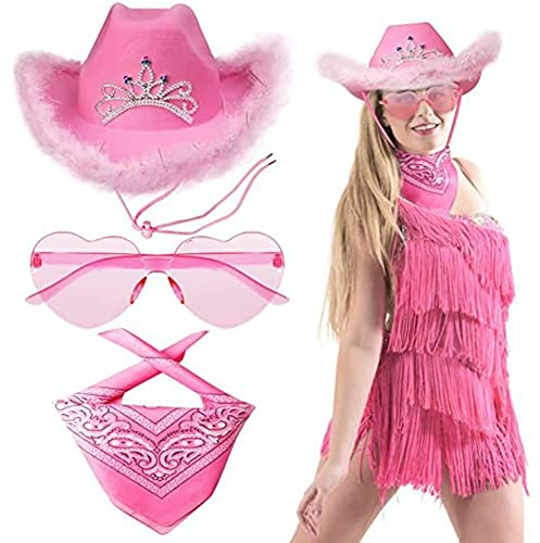 3pcs Rosa Cowdruck Cowboy Hut Herz Form Brille Paisley Cowboy Bandanas Cowgirl Hut Pailletten Halloween