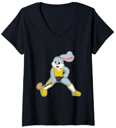 Damen Hase Feldhockey Feldhockeyschläger Sport T-Shirt mit V-Ausschnitt