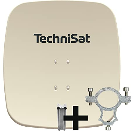 TechniSat SATMAN 65 Plus - Satellitenschüssel, 65 cm Sat Anlage, Beige | Antenne mit Masthalterung und Halteschelle, vorbereitet für die Aufnahme eines 40 mm LNB