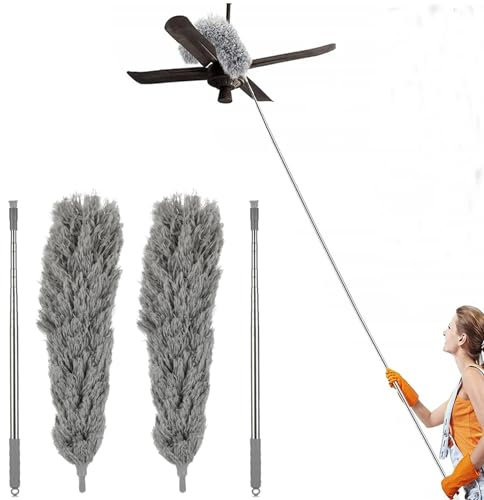 YOUNTHYE 2 spolverino telescopico grigio con manico telescopico per spolverare lungo allungabile da 81 cm a 250 cm, in microfibra, per angoli, coperte
