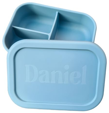 Gravierte Eco Silikon Bento Lunchbox Auslaufsicher Unisex (Name, Blau)