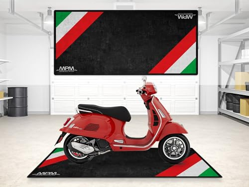wibeart Tappetino per Moto MPM per Scooter Vespa Italiano, Lavabile, Antiscivolo, Resistente all'olio e all'Acqua, per Garage, Showroom, Officina | Dimensioni 1: 86.6 x 39.4/220 x 100 cm