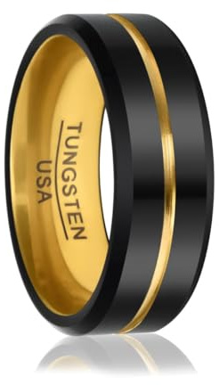 Soul-Cats Hochwertiger Ring aus Wolframcarbid für Herren und Damen Bicolor Verlobungsring Freundschaftsring Partnerring einer Geschenkbox, Farbe: schwarz-gold, Ringgröße: 59