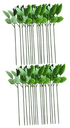 IMIKEYA 40stücke Künstliche Rosenstiele Mit Blättern Und Draht Zum Basteln Grüner Blumenstieldraht Für DIY-blumenarrangements Künstliche Pflanzenstiele Für Heimdekoration Und Gartendeko
