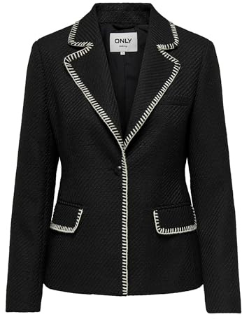ONLY Onlkari L/S Boucle Blazer TLR, Nero/Dettaglio: Bianco Stitch, 44 Donna