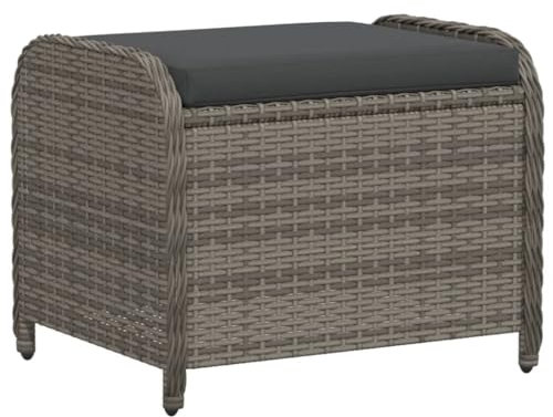 vidaXL Gartenhocker, Sitzhocker mit Kissen, Fußhocker Hocker Stahlrahmen, Gartenmöbel Outdoor Rattanhocker, Grau 58x46x46cm Poly Rattan