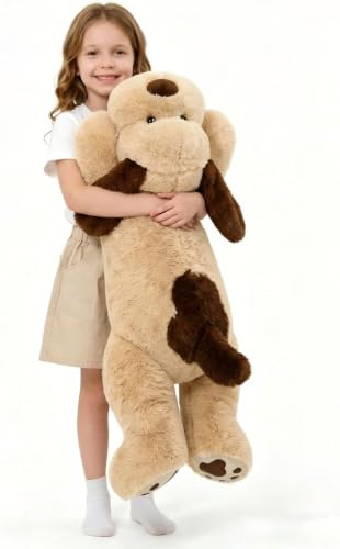 MorisMos 80cm lang Hund Kuscheltier groß XXL, weich Braun Hünde Plüschtier Stofftier, riesen Gefüllte Hund Plüschkissen für Babys Kinder/Plush Dog Stuffed Animal
