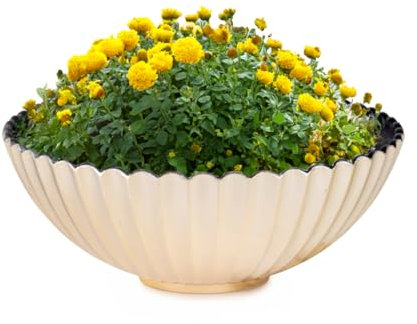 matches21 - Maceta para exterior (16 cm, con estriado dorado champán, para jardín, balcón o cementerio como cuenco para tumba)