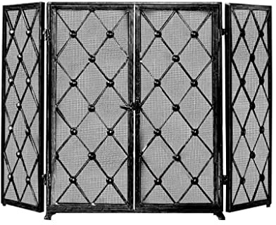 Kamintüren, Kamingitter, Metall, 4 Paneele, Gaze, Sicherheitsbarriere, Kamingetz, Funkenschutz, Herdtür, Innenbereich, dekorativer Kamingitter, Kamingitter (Farbe: Schwarz)