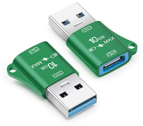 Seminer Adaptateur USB vers USB C (2 Pack), Adaptateur USB 3.0 Mâle vers Type C Femelle, Transfert de Données 10Gbps, Compatible avec iPhone 15 Pro Max, iPad Air 5/Mini 6, Galaxy S22/S21 (Vert)
