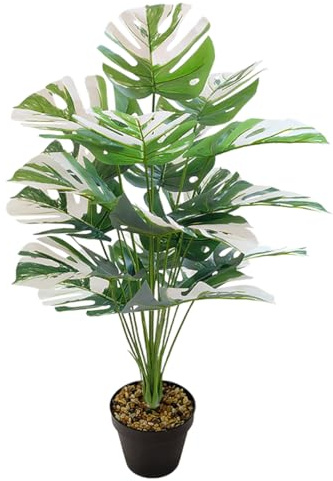 YJWZ Kunstpflanzen Groß 75CM Grün Geflecktes Splitphilo-Pflanze Monstera 18 Zweige im Topf Hawaii Grün Fake Plant Künstliche Pflanze für Schlafzimmer Büro Garten Hochzeit Party Deco