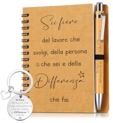 Sinmoe Regalo di Ringraziamento Natale per Colleghi Dipendenti Regalo Addio Laurea per Maestra Insegnanti Motivazionali Blocco Note Penne a Sfera Portachiavi(Sii fiero del lavoro che svolgi)